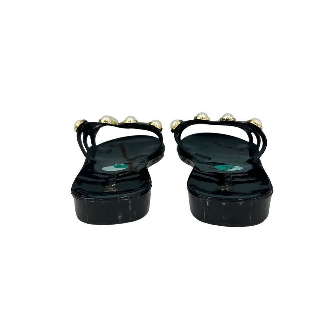 Steve Madden Size 8 Black Jelly Slide Sandals with White Pearl Accents - Picture 4 of 7